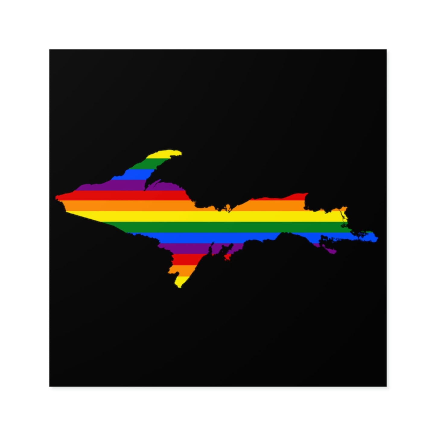 Michigan Upper Peninsula Square Sticker (Black w/ UP Pride Flag Outline) | Indoor/Outdoor