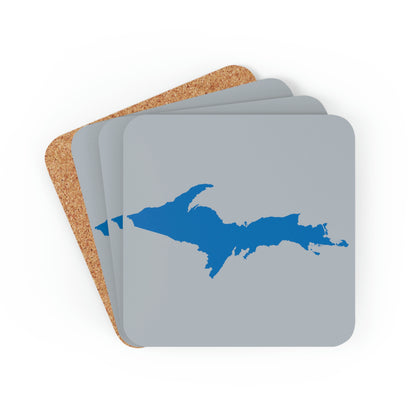 Michigan Upper Peninsula Coaster Set (Silver w/ Azure UP Outline) | Corkwood - 4 pack