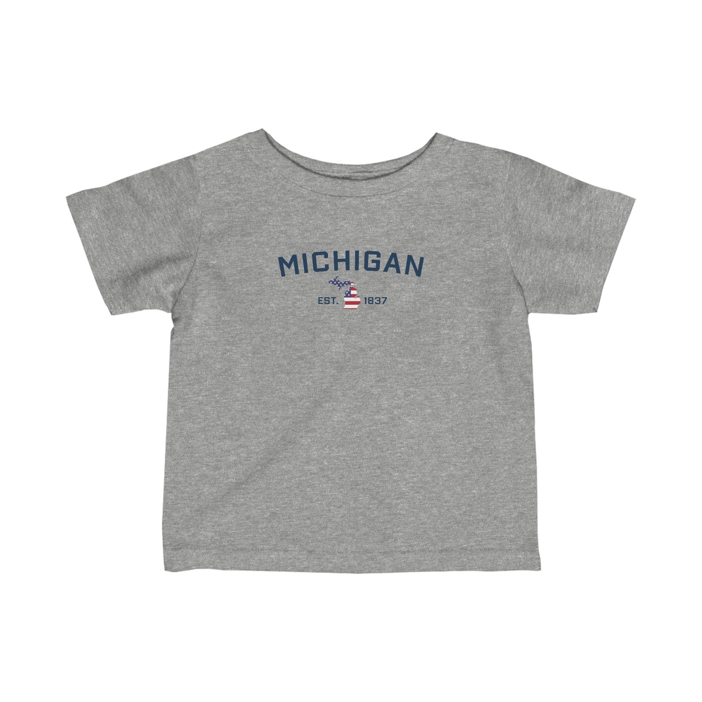 'Michigan EST 1837' T-Shirt (w/ MI USA Flag Outline)|  Infant Short Sleeve