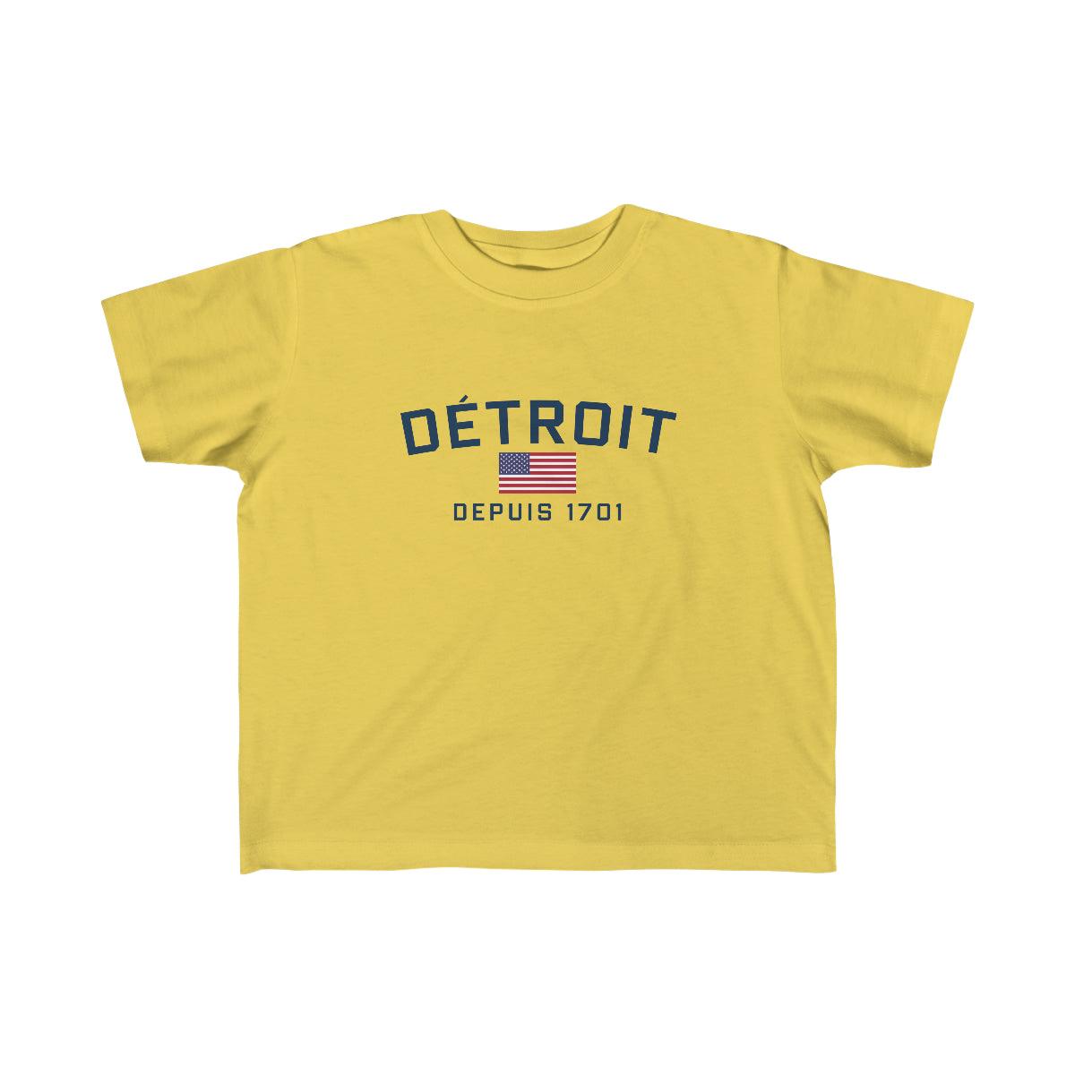 'Détroit Depuis 1701' T-Shirt (w/USA Flag Outline) | Toddler Short Sleeve - Circumspice Michigan