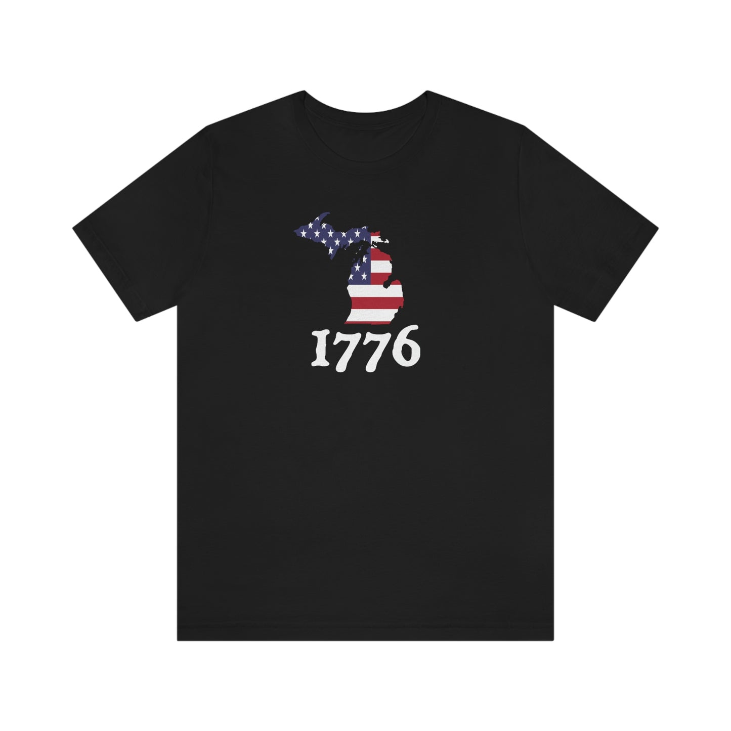 Michigan '1776' T-Shirt (Woodcut Font w/ MI USA Flag Outline) | Unisex Standard Fit