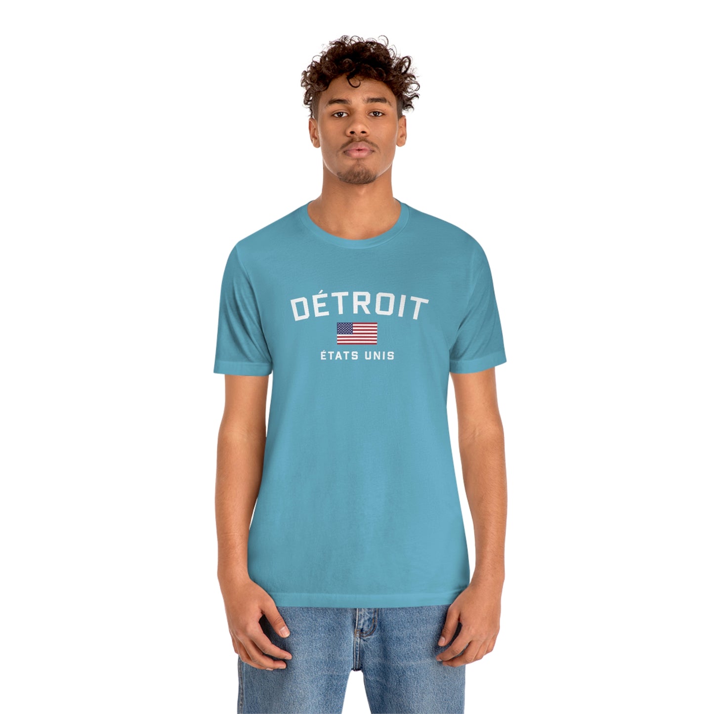 'Détroit États Unis' T-Shirt (w/USA Flag Outline) | Unisex Standard Fit