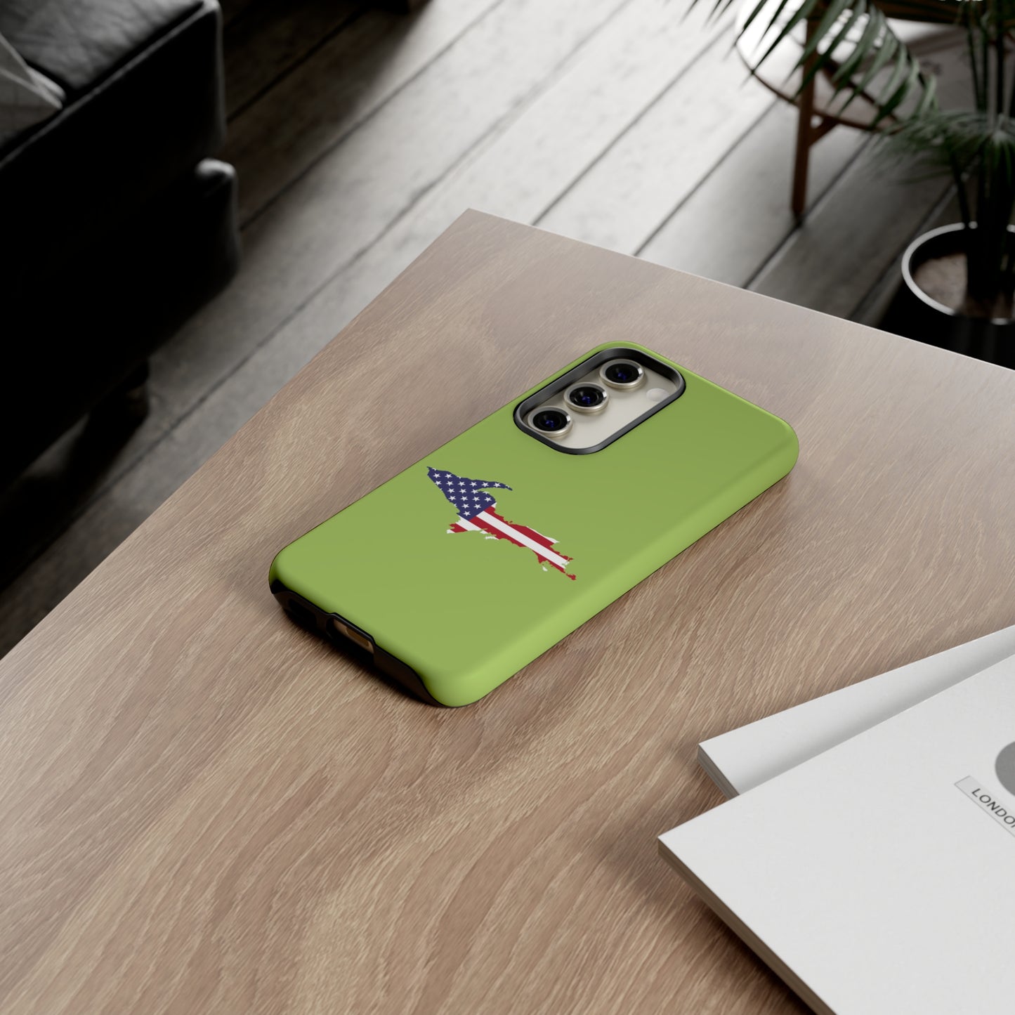 Michigan Upper Peninsula Tough Phone Case (Gooseberry Green w/ UP USA Flag Outline) | Samsung & Pixel Android