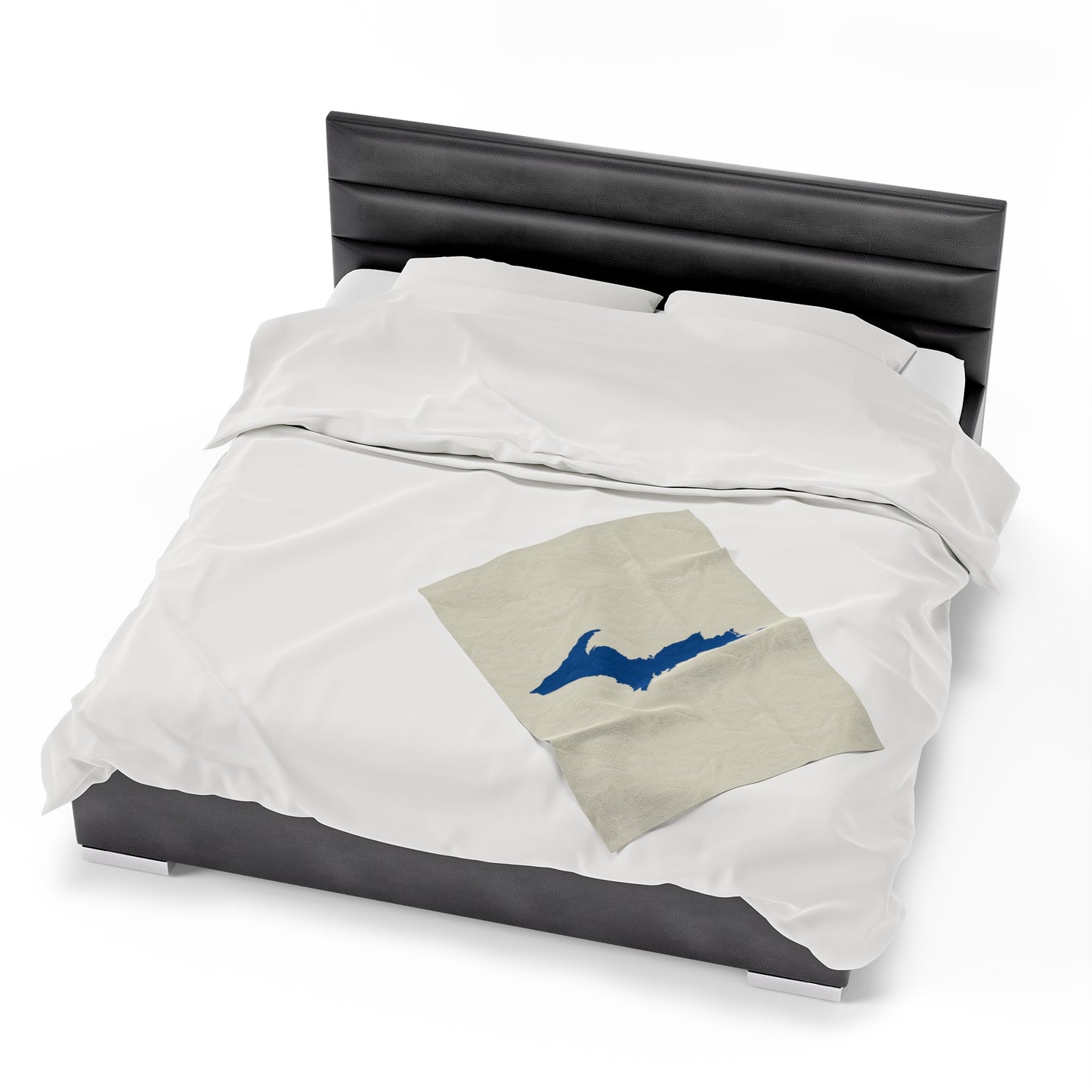 Michigan Upper Peninsula Plush Blanket (w/ Azure UP Outline) | Ivory White