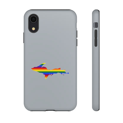 Michigan Upper Peninsula Tough Phone Case (Silver w/ UP Pride Flag Outline) | Apple iPhone