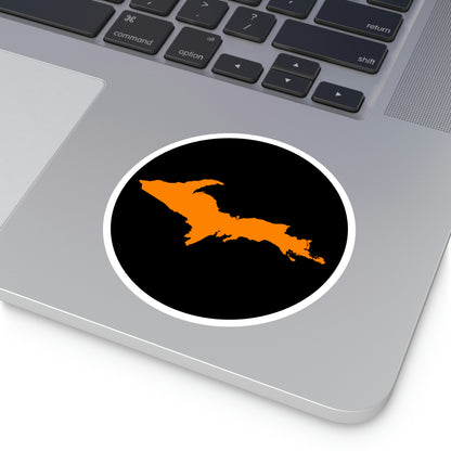 Michigan Upper Peninsula Round Stickers (Black w/ Orange UP Outline) | Indoor\Outdoor