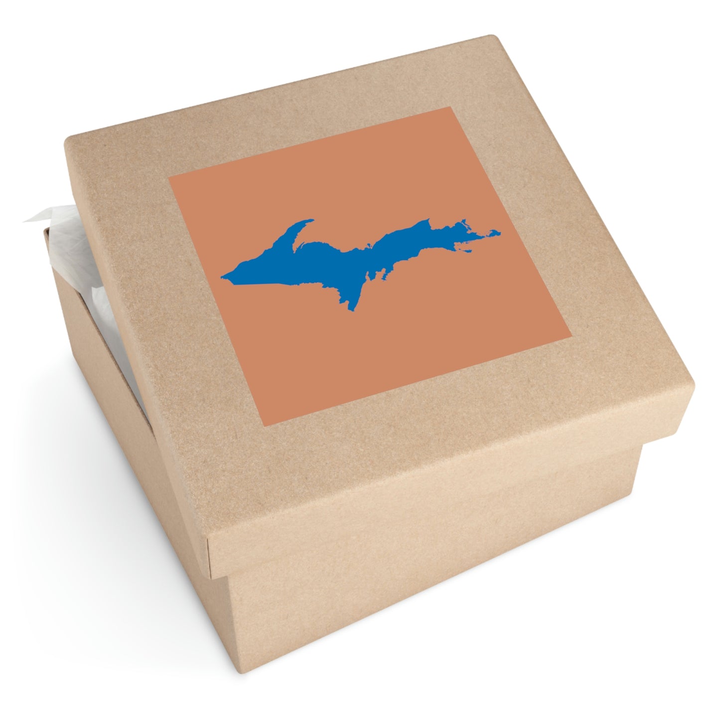 Michigan Upper Peninsula Square Sticker (Copper Color w/ Azure UP Outline) | Indoor/Outdoor