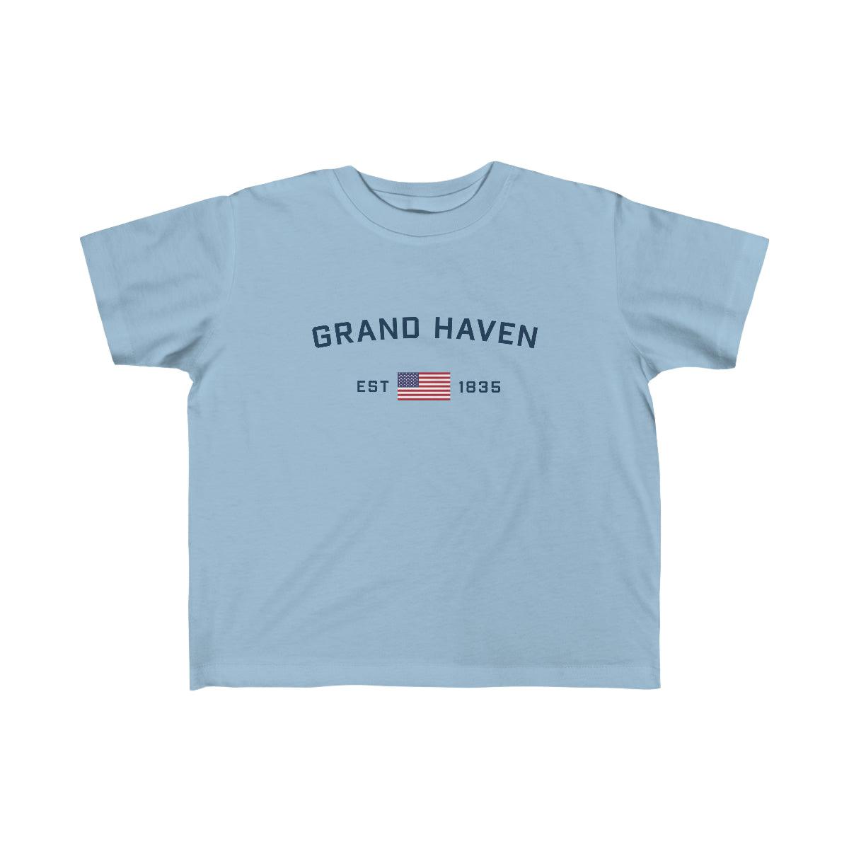 'Grand Haven EST 1835' T-Shirt  (w/USA Flag Outline) | Toddler Short Sleeve - Circumspice Michigan