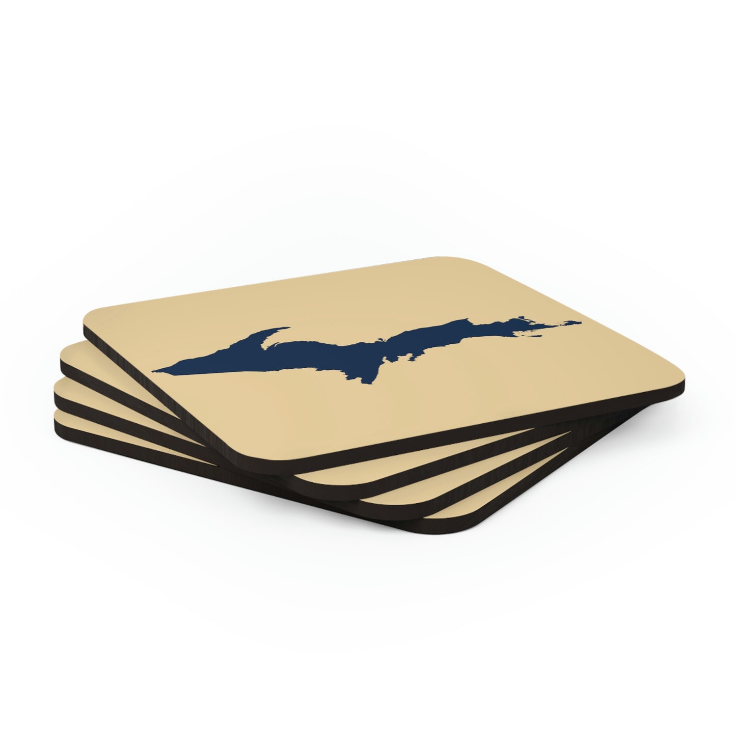 Michigan Upper Peninsula Coaster Set (Maple Color w/ Navy UP Outline) | Corkwood - 4 pack