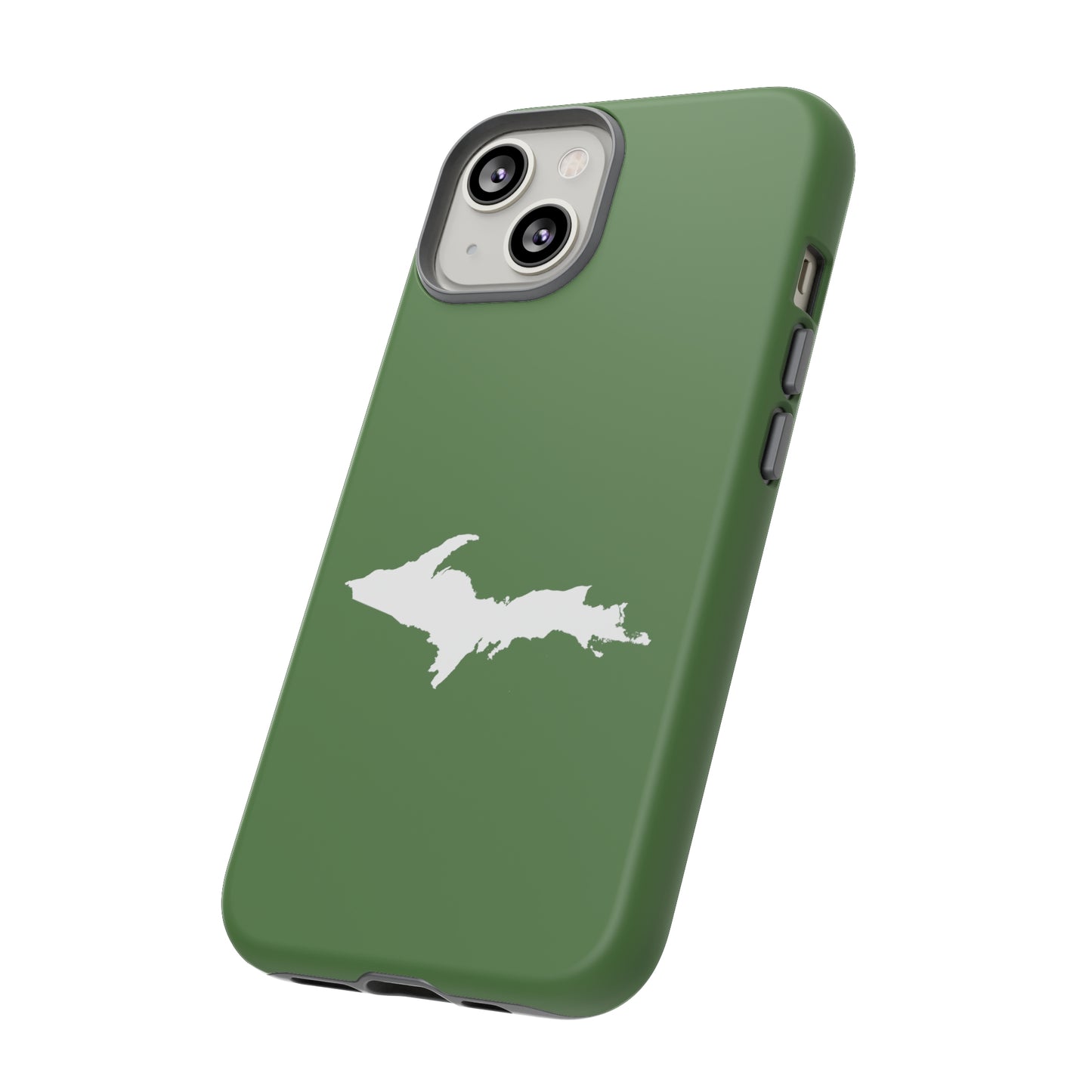 Michigan Upper Peninsula Tough Phone Case (Pine Green w/ UP Outline) | Apple iPhone