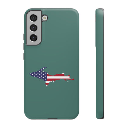 Michigan Upper Peninsula Tough Phone Case (Copper Green w/ UP USA Flag Outline) | Samsung & Pixel Android