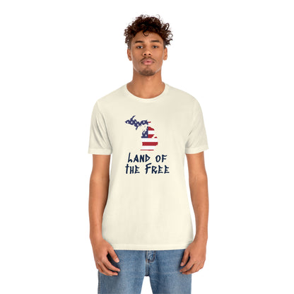 Michigan 'Land of the Free' T-Shirt (Tag Font w/ MI USA Flag Outline) | Unisex Standard Fit