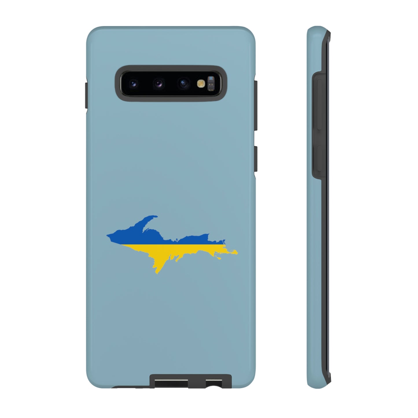 Michigan Upper Peninsula Tough Phone Case (Opal Blue w/ UP Ukraine Flag Outline) | Samsung & Pixel Android