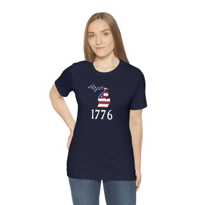 Michigan '1776' T-Shirt (Colonial Font w/ MI USA Flag Outline) | Unisex Standard Fit