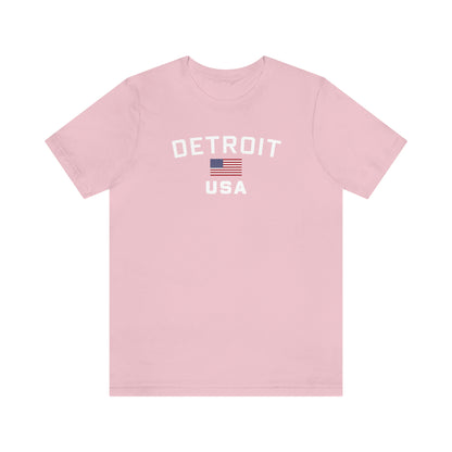 'Detroit USA' T-Shirt (w/ USA Flag Outline) | Unisex Standard Fit