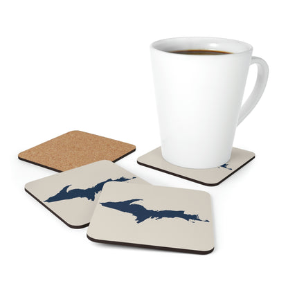 Michigan Upper Peninsula Coaster Set (Canvas Color w/ Navy UP Outline) | Corkwood - 4 pack