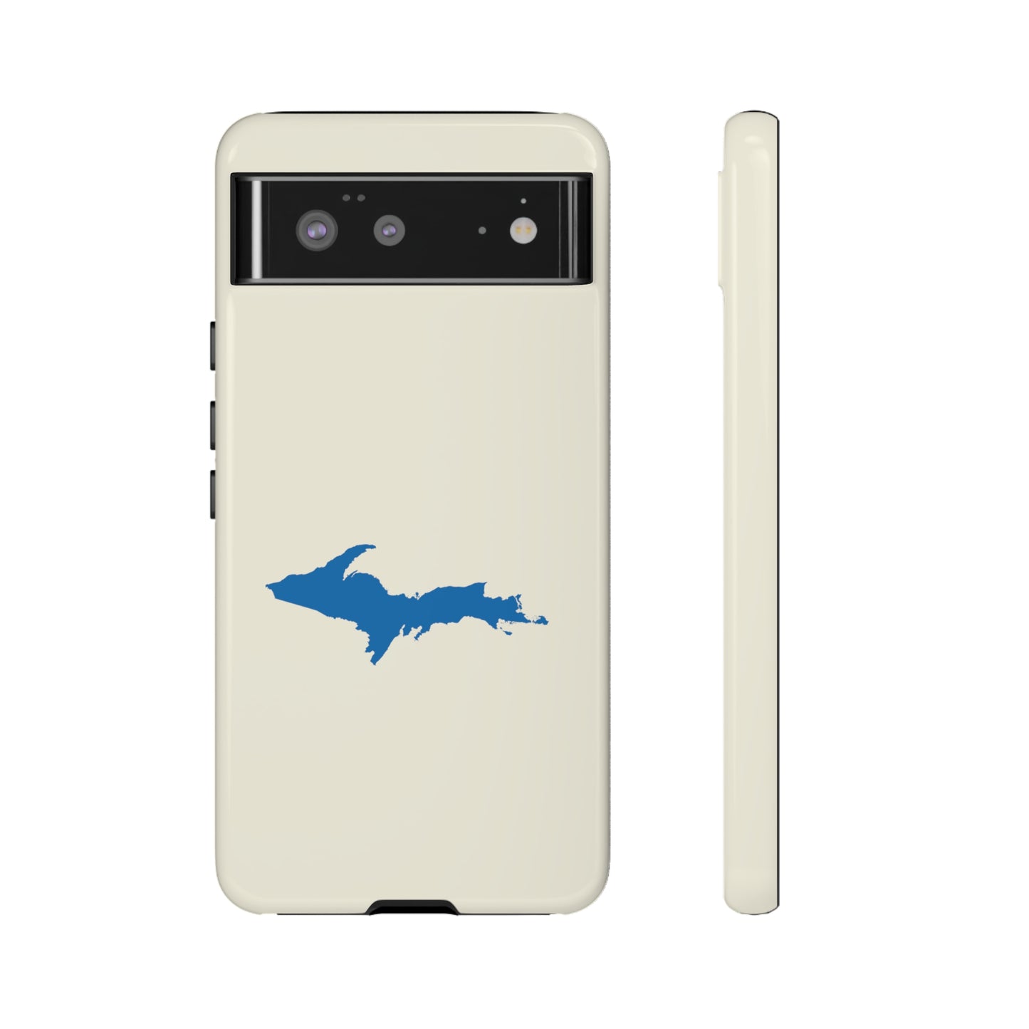 Michigan Upper Peninsula Tough Phone Case (Ivory Color w/ Azure UP Outline) | Samsung & Pixel Android