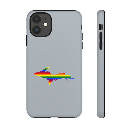 Michigan Upper Peninsula Tough Phone Case (Silver w/ UP Pride Flag Outline) | Apple iPhone