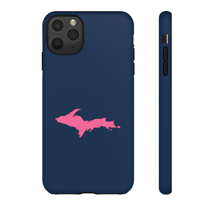 Michigan Upper Peninsula Tough Phone Case (Navy w/ Pink UP Outline) | Apple iPhone