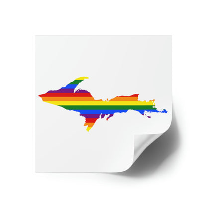 Michigan Upper Peninsula Square Sticker (w/ UP Pride Flag Outline) | Indoor/Outdoor