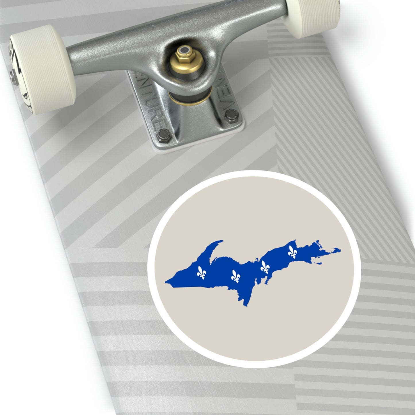 Michigan Upper Peninsula Round Stickers (Canvas Color w/ UP Quebec Flag Outline) | Indoor\Outdoor