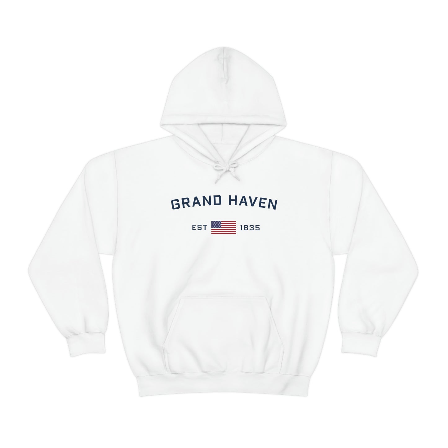 'Grand Haven EST 1835' Hoodie (w/USA Flag Outline) | Unisex Standard