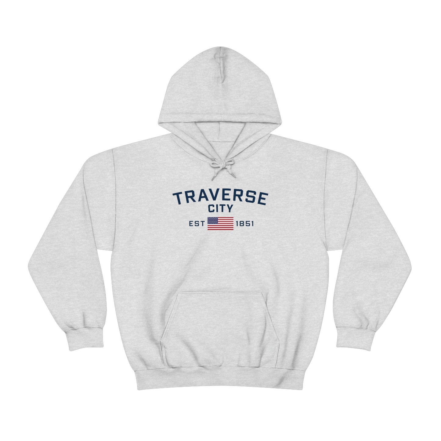 'Traverse City EST 1851' Hoodie (w/USA Flag Outline) | Unisex Standard