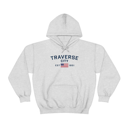 'Traverse City EST 1851' Hoodie (w/USA Flag Outline) | Unisex Standard