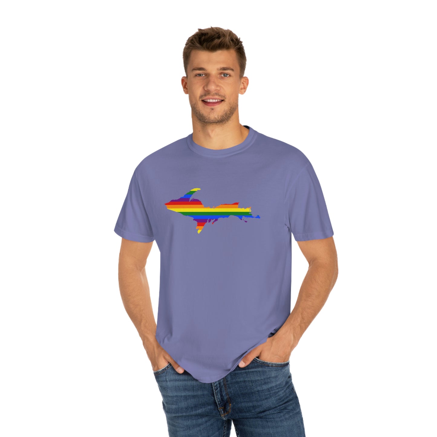 Michigan Upper Peninsula T-Shirt (w/ UP Pride Flag Outline) | Unisex Garment-Dyed