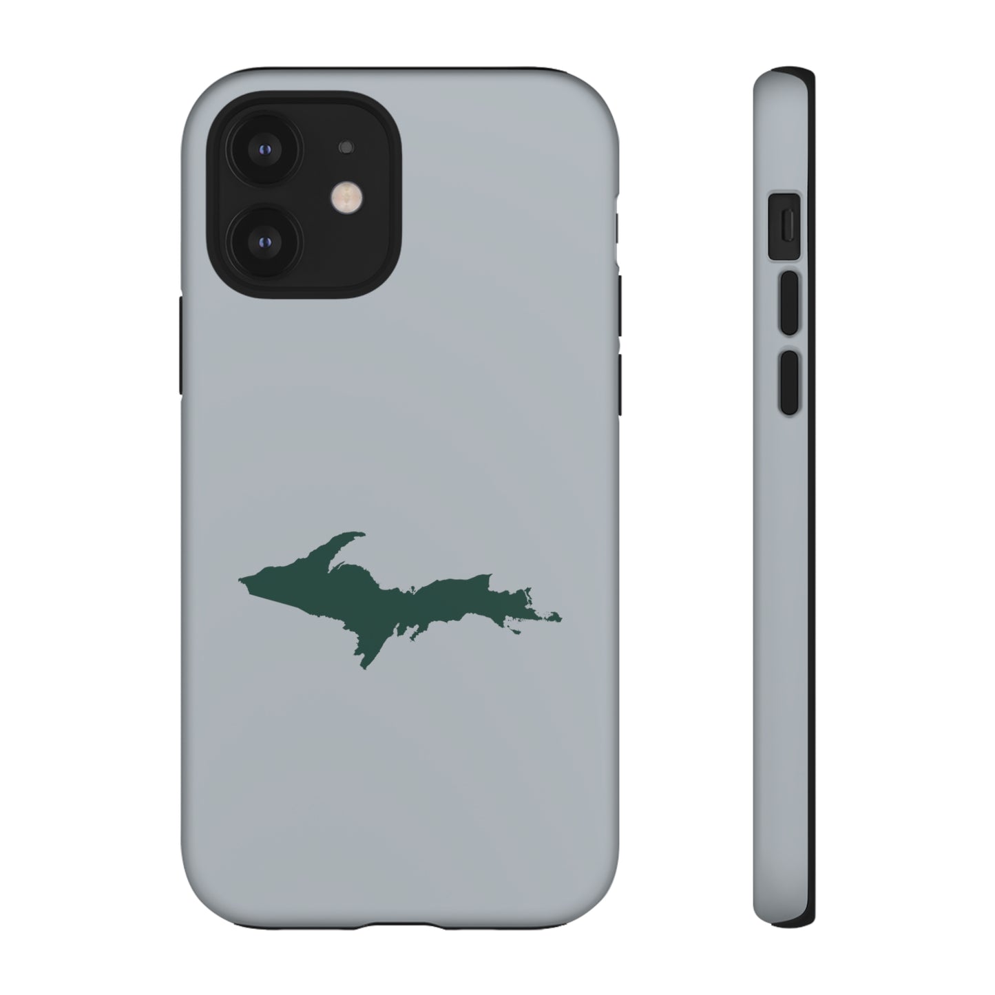 Michigan Upper Peninsula Tough Phone Case (Silver w/ Green UP Outline) | Apple iPhone