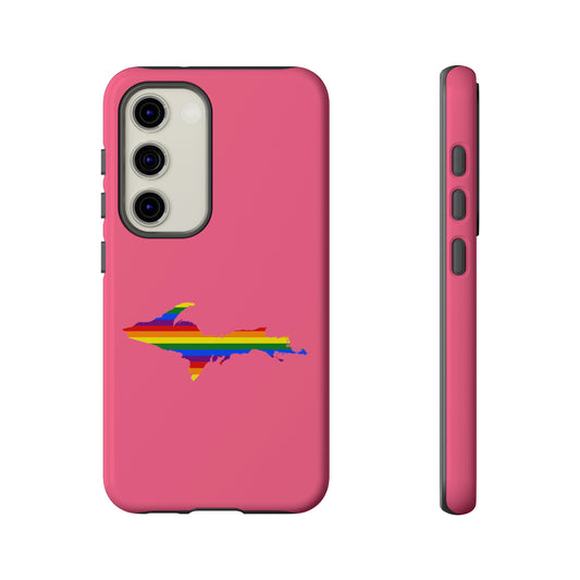 Michigan Upper Peninsula Tough Phone Case (Rhodochrosite Pink w/ UP Pride Flag Outline) | Samsung & Pixel Android