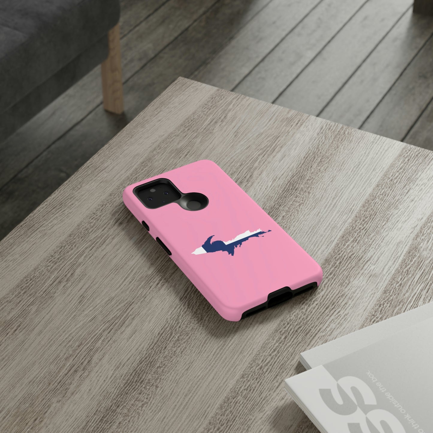 Michigan Upper Peninsula Tough Phone Case ('67 Caddie Pink w/ UP Finland Flag Outline) | Samsung & Pixel Android