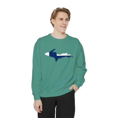 Michigan Upper Peninsula Sweatshirt (w/ UP Finland Flag Outline) | Unisex Garment Dyed