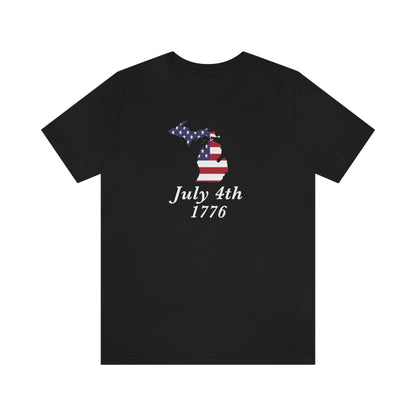 Michigan 'July 4th 1776' T-Shirt (Baskerville Font w/ MI USA Outline) | Unisex Standard Fit