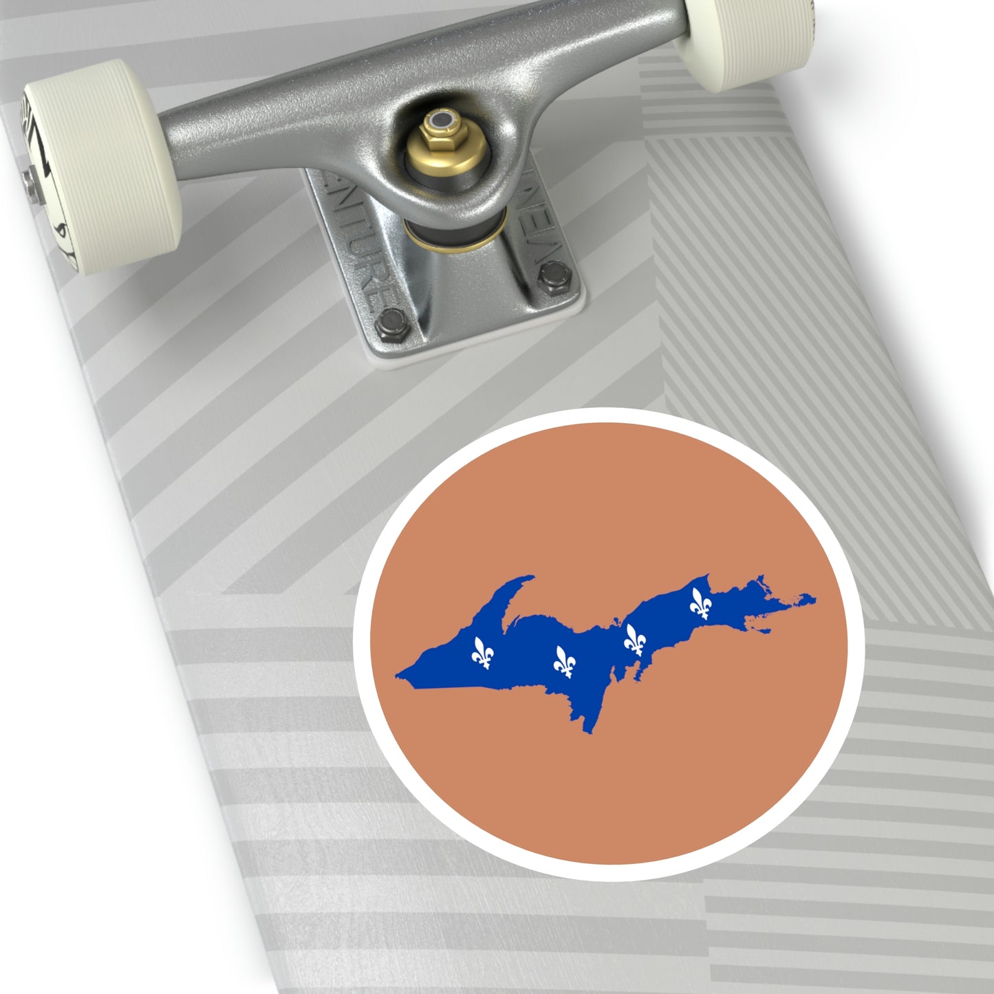 Michigan Upper Peninsula Round Stickers (Copper Color w/ UP Quebec Flag Outline) | Indoor\Outdoor