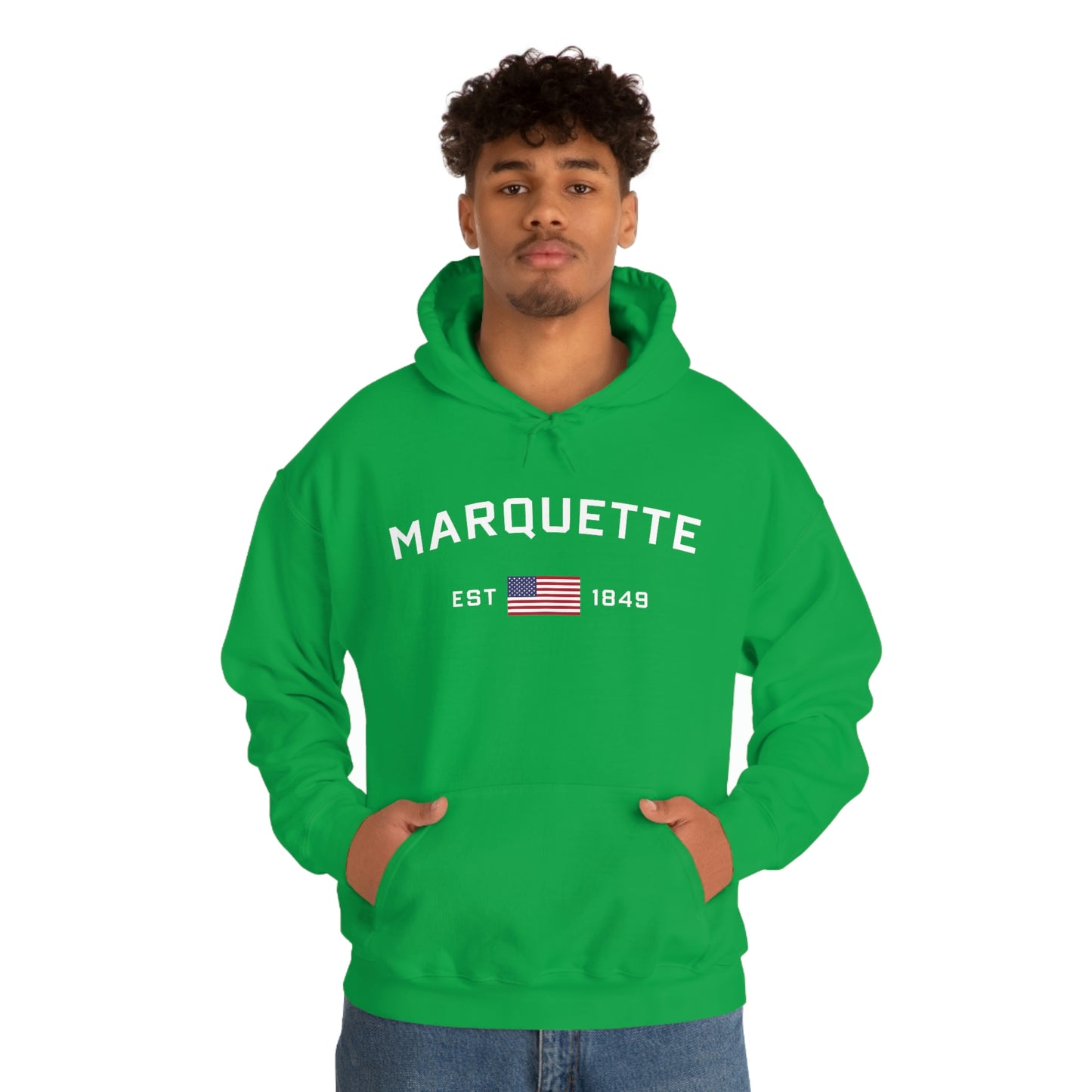 'Marquette EST 1849' Hoodie (w/USA Flag Outline) | Unisex Standard