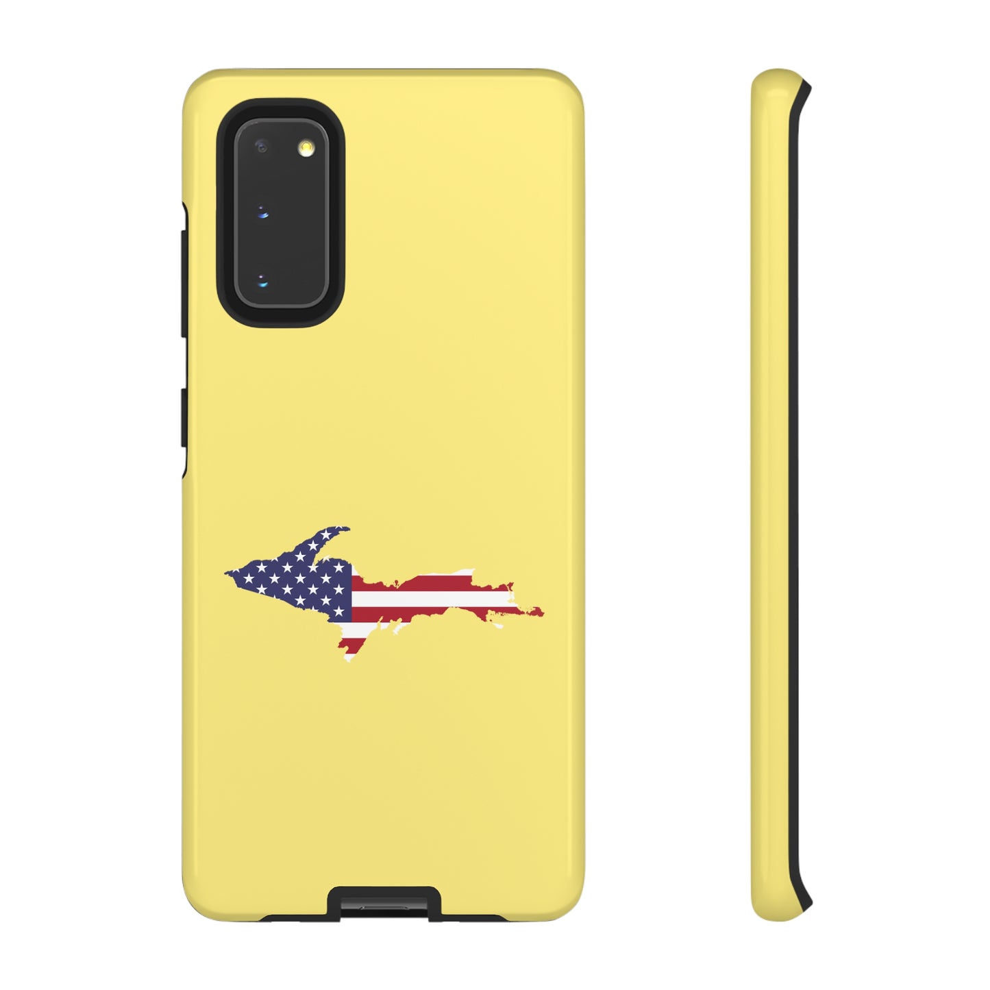 Michigan Upper Peninsula Tough Phone Case (Yellow Cherry Color w/ UP USA Flag Outline) | Samsung & Pixel Android