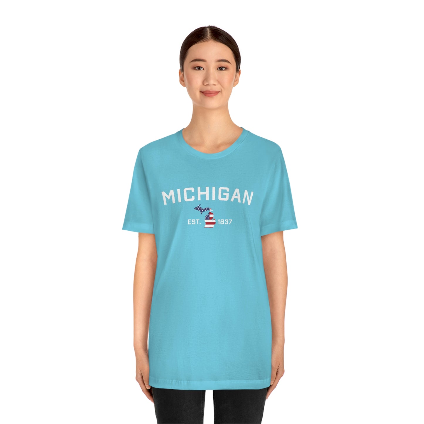 'Michigan EST 1837'' T-Shirt (w/ MI USA Flag Outline) | Unisex Standard Fit