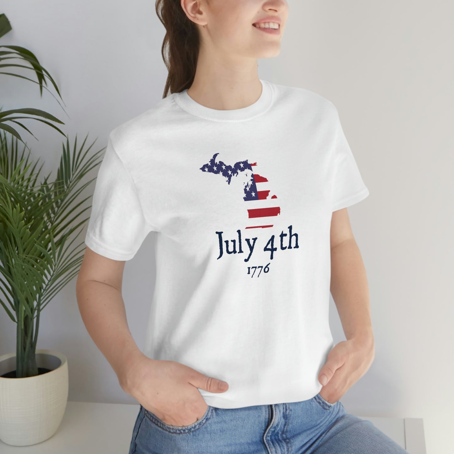 Michigan 'July 4th 1776' T-Shirt (Patriot Font w/ MI USA Outline) | Unisex Standard Fit