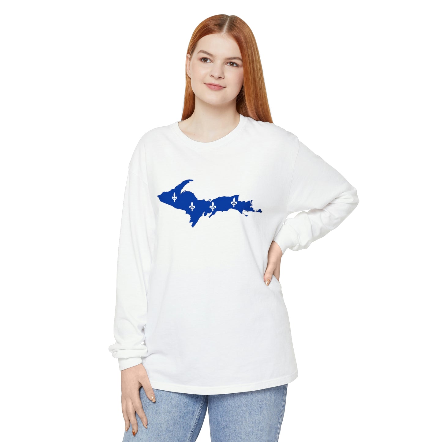 Michigan Upper Peninsula Garment-Dyed T-Shirt (w/ UP Quebec Flag Outline) | Unisex Long Sleeve