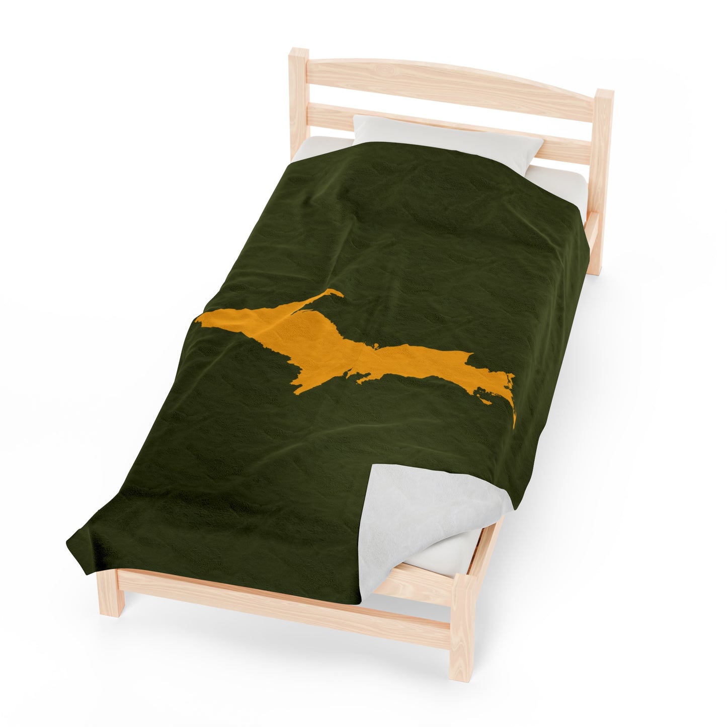 Michigan Upper Peninsula Plush Blanket (w/ Gold UP Outline) | Army Green