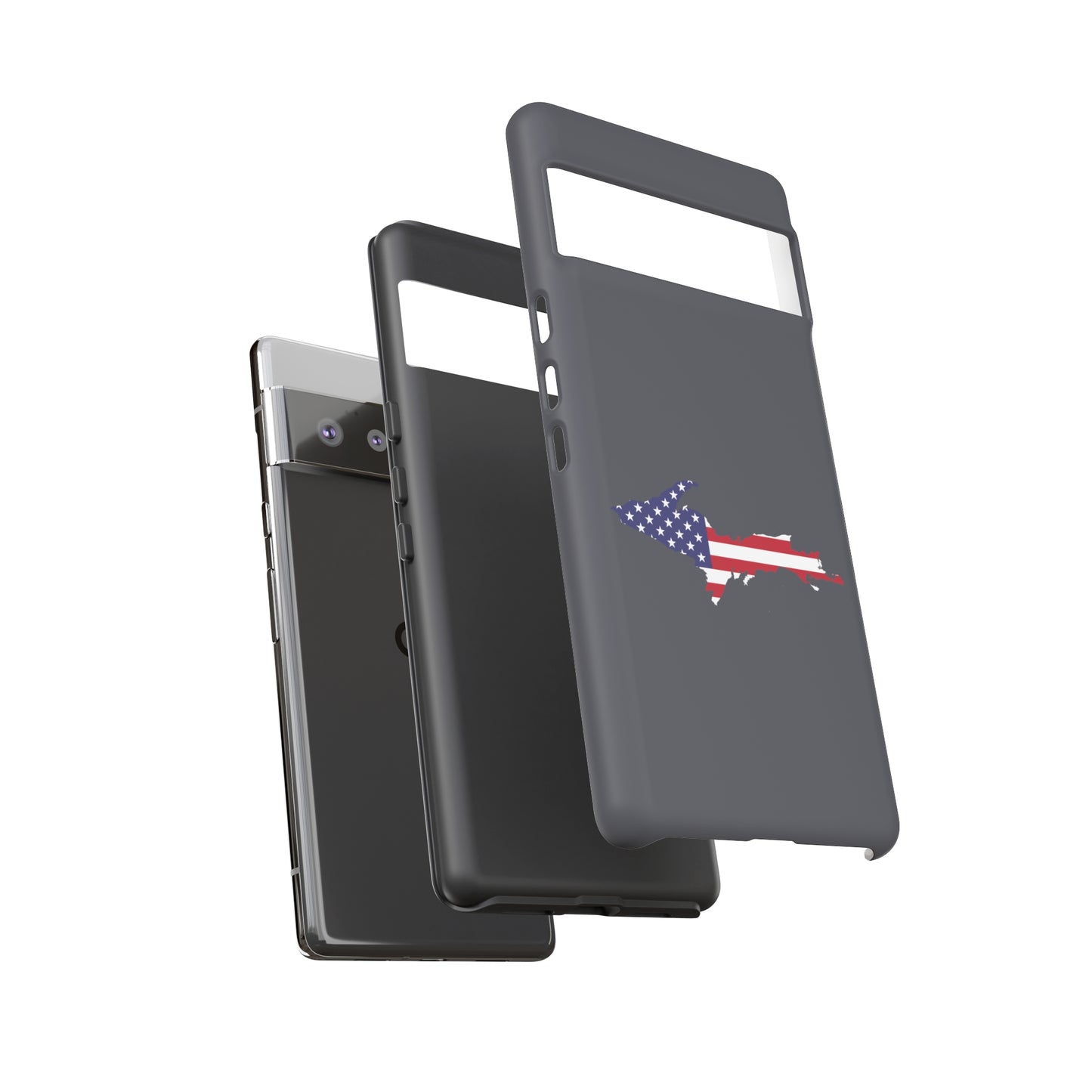 Michigan Upper Peninsula Tough Phone Case (Iron Ore Grey w/ UP USA Flag Outline) | Samsung & Pixel Android