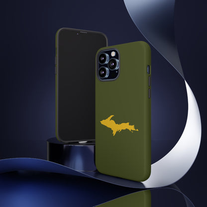 Michigan Upper Peninsula Tough Phone Case (Army Green w/ Gold UP Outline) | Apple iPhone