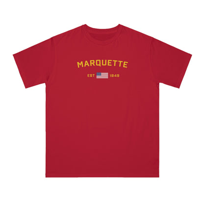 'Marquette EST 1849' T-Shirt (Green/Gold Type w/ USA Flag | Organic Unisex