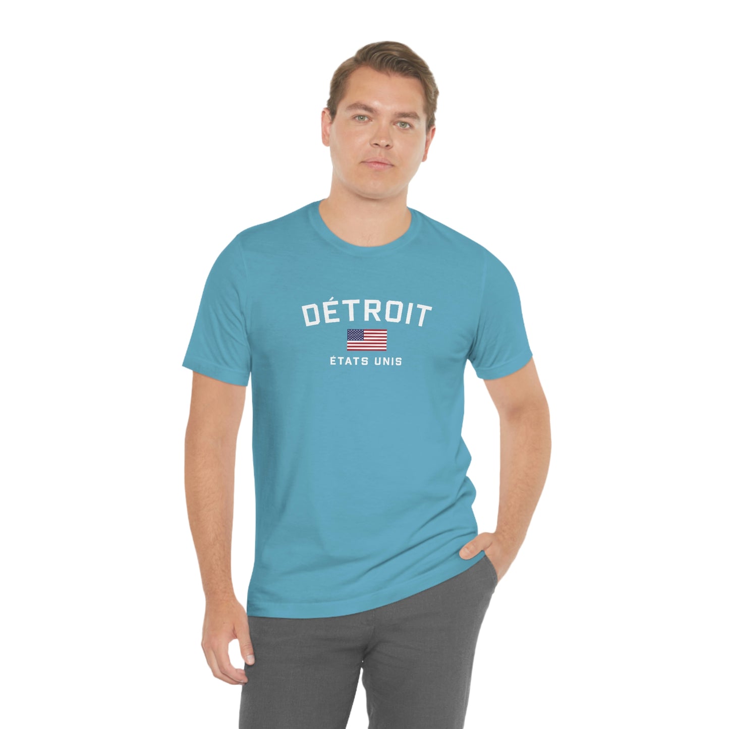 'Détroit États Unis' T-Shirt (w/USA Flag Outline) | Unisex Standard Fit