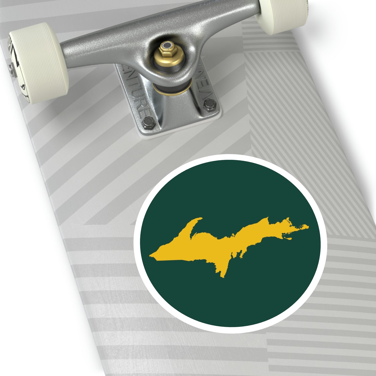 Michigan Upper Peninsula Round Stickers (Green w/ Gold UP Outline) | Indoor\Outdoor