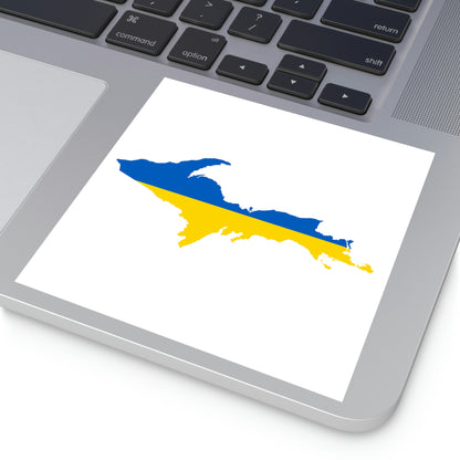 Michigan Upper Peninsula Square Sticker (w/ UP Ukraine Flag Outline) | Indoor/Outdoor