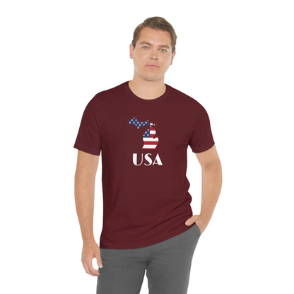 Michigan 'USA' T-Shirt (w/ MI USA Flag Outline) | Unisex Standard Fit