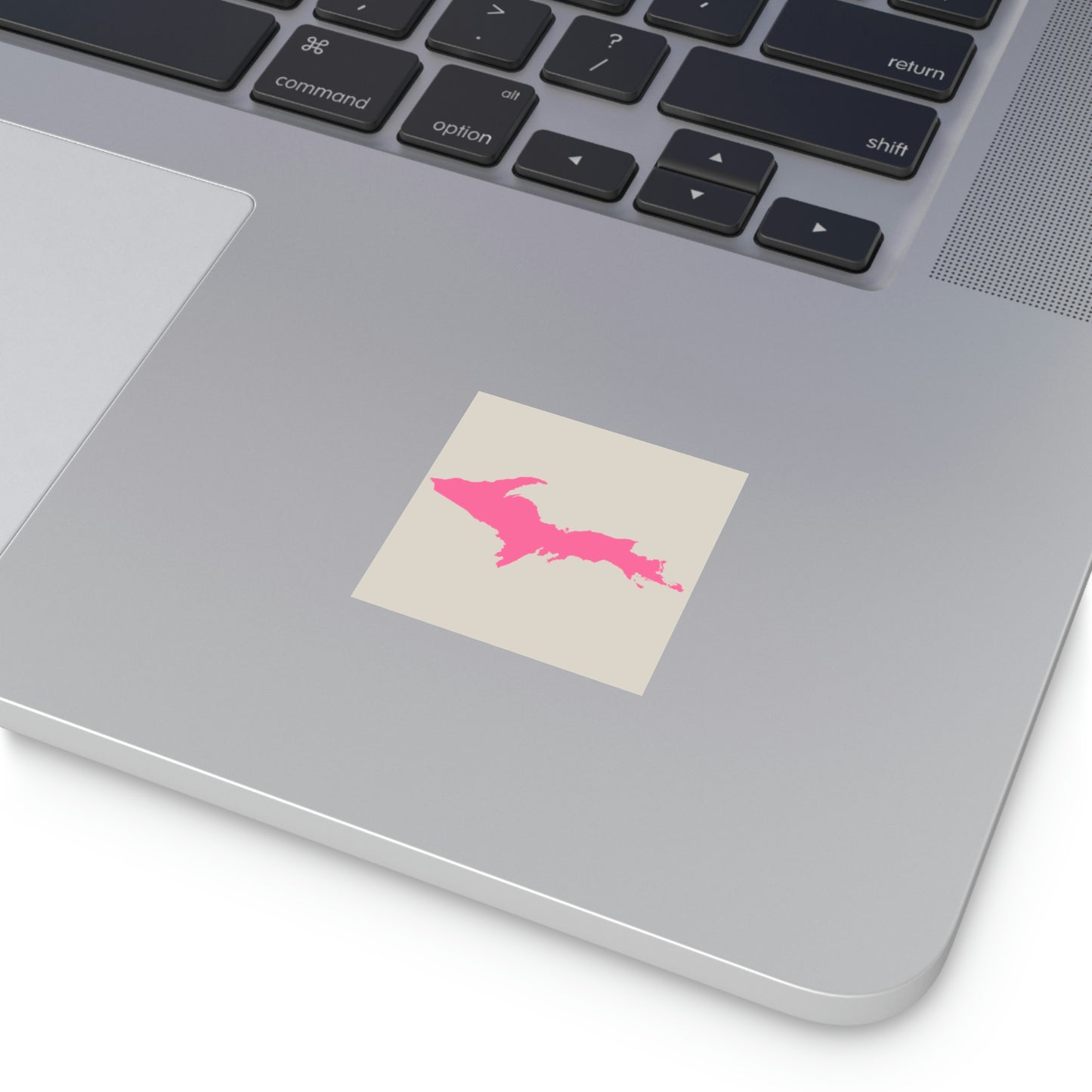 Michigan Upper Peninsula Square Sticker (Canvas Color w/ Pink UP Outline) | Indoor/Outdoor