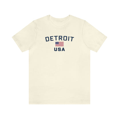 'Detroit USA' T-Shirt (w/ USA Flag Outline) | Unisex Standard Fit